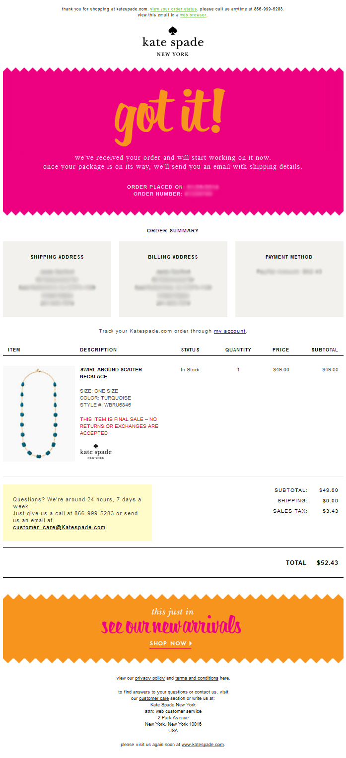 kate spade order