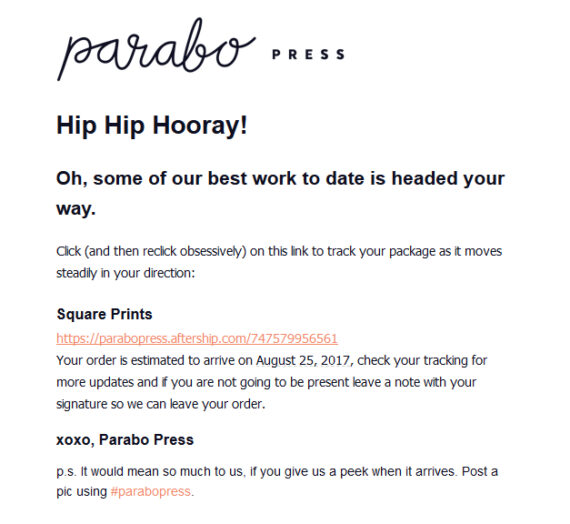 Parabo Shipping Email and Tracking Page | Brand Experience Project