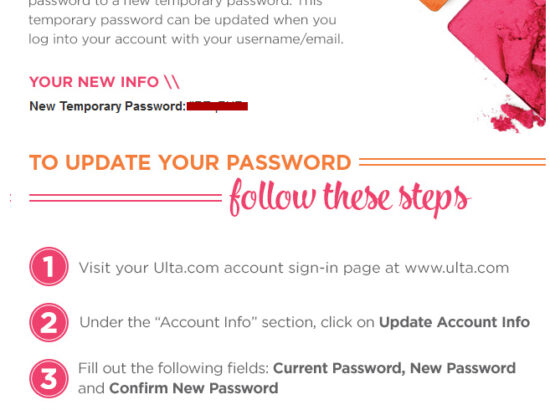Ulta Password Change Email | Brand Experience Project