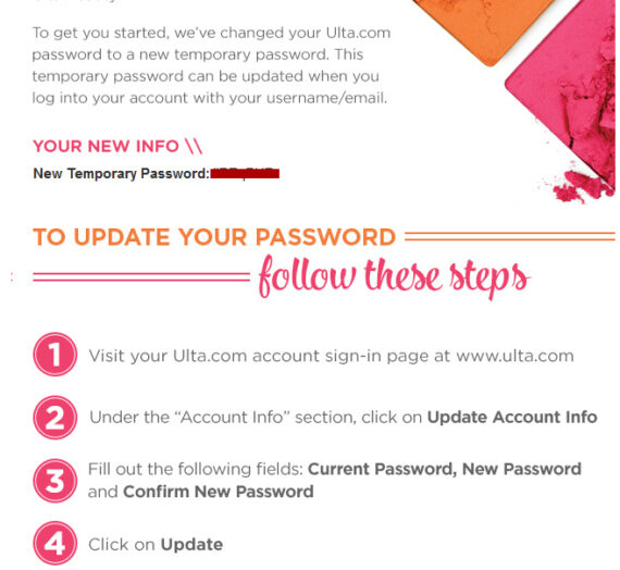 Ulta Password Change Email | Brand Experience Project